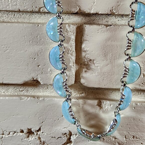 New Womens Aqua Chalcedony Silver Choker Necklace 12-16" - Picture 3 of 5